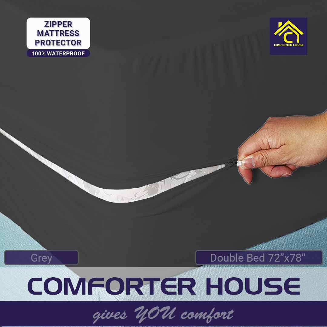 Waterproof Mattress Cover | Protector | Zipper | Grey | Double Bed | King Size
