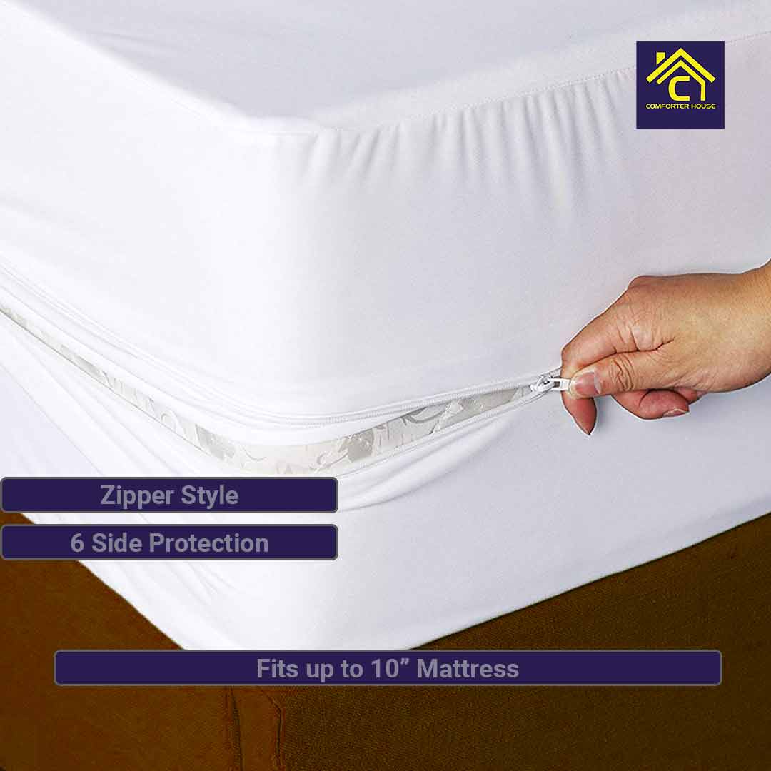 Waterproof Mattress Cover | Protector | Zipper | White | Double Bed | King Size