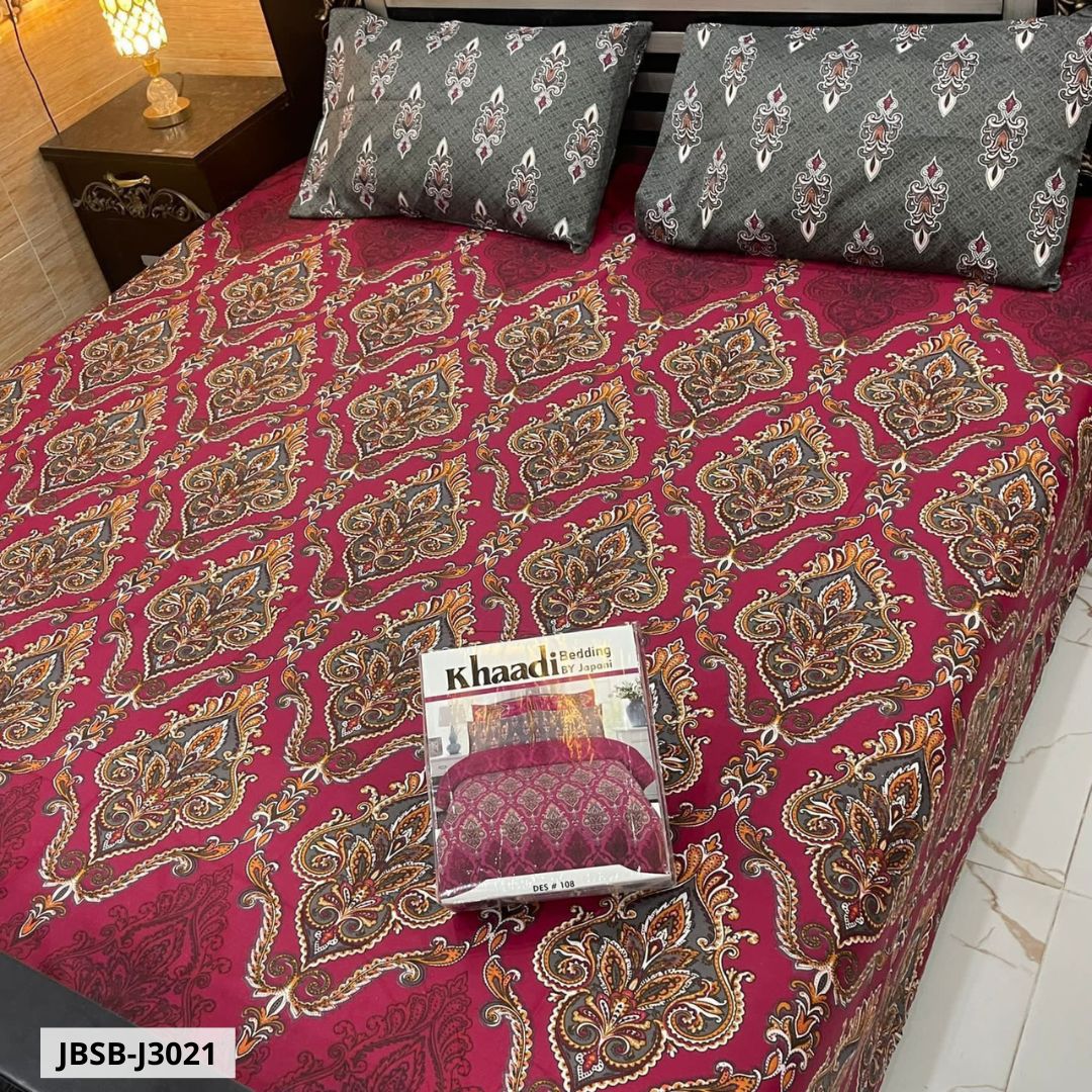 3 Pcs Cotton Bed Sheet | Double Bed | King Size | JBSB-J3021