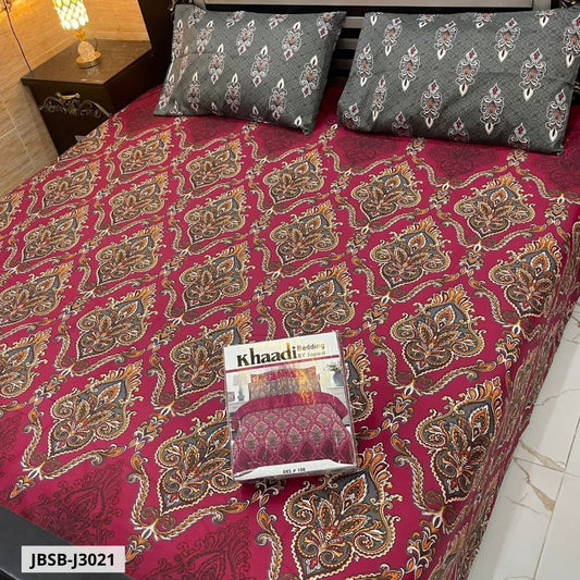 3 Pcs Cotton Bed Sheet | Double Bed | King Size | JBSB-J3021