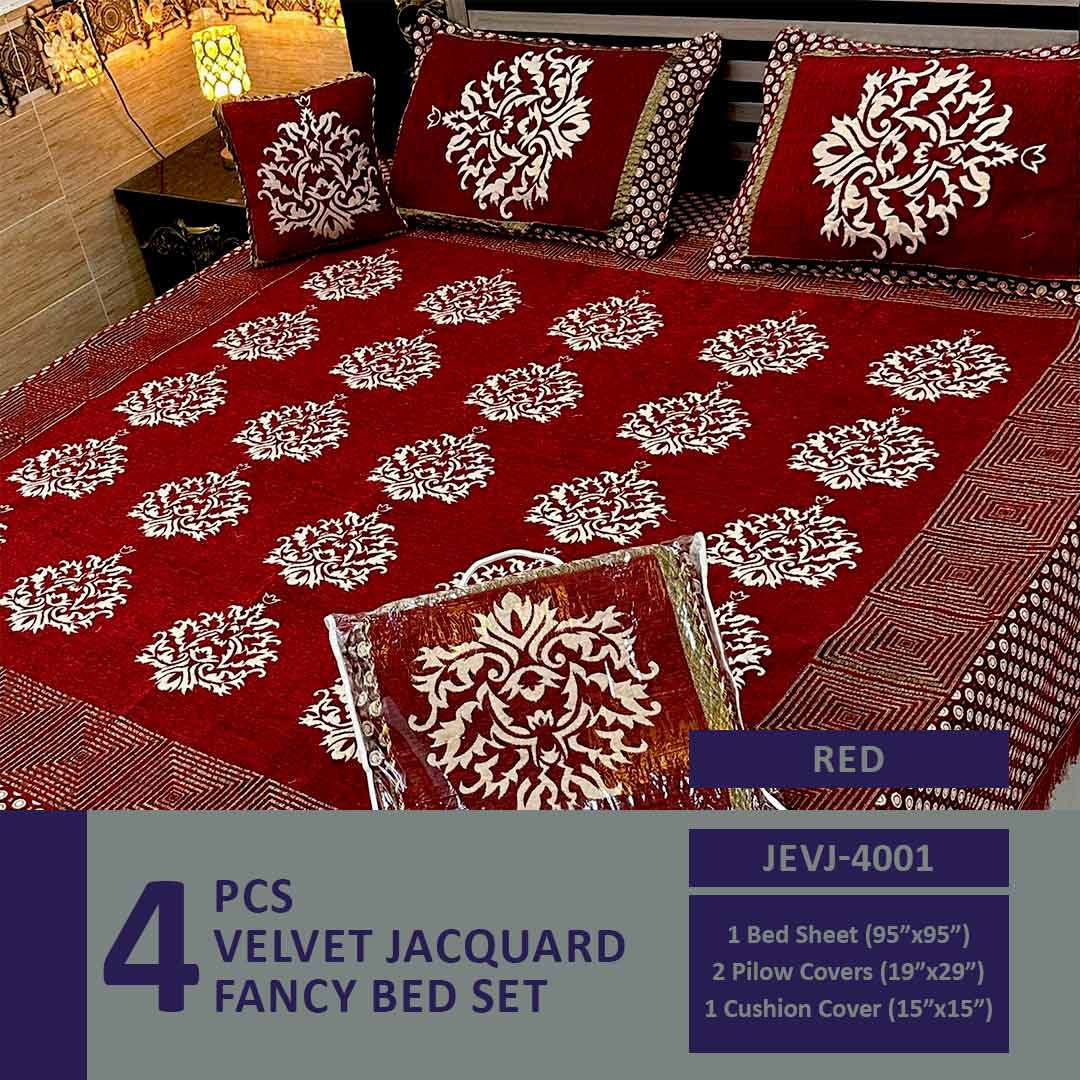 Comforter House | 4 Pcs Velvet Jacquard Fancy Bed Set