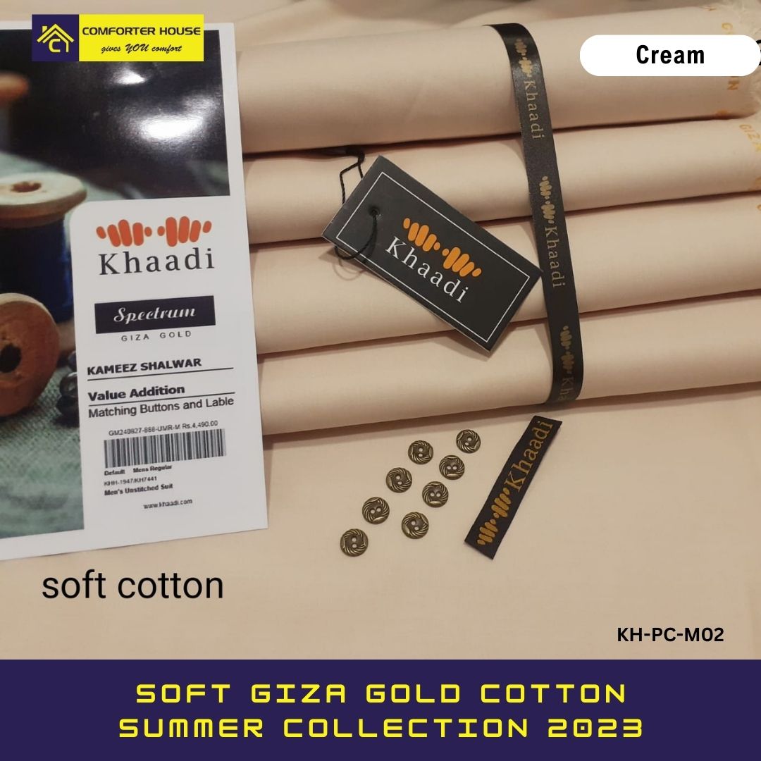 Khaadi Spectrum Giza Gold Cotton Unstitched Suit for Men | Cream | M02