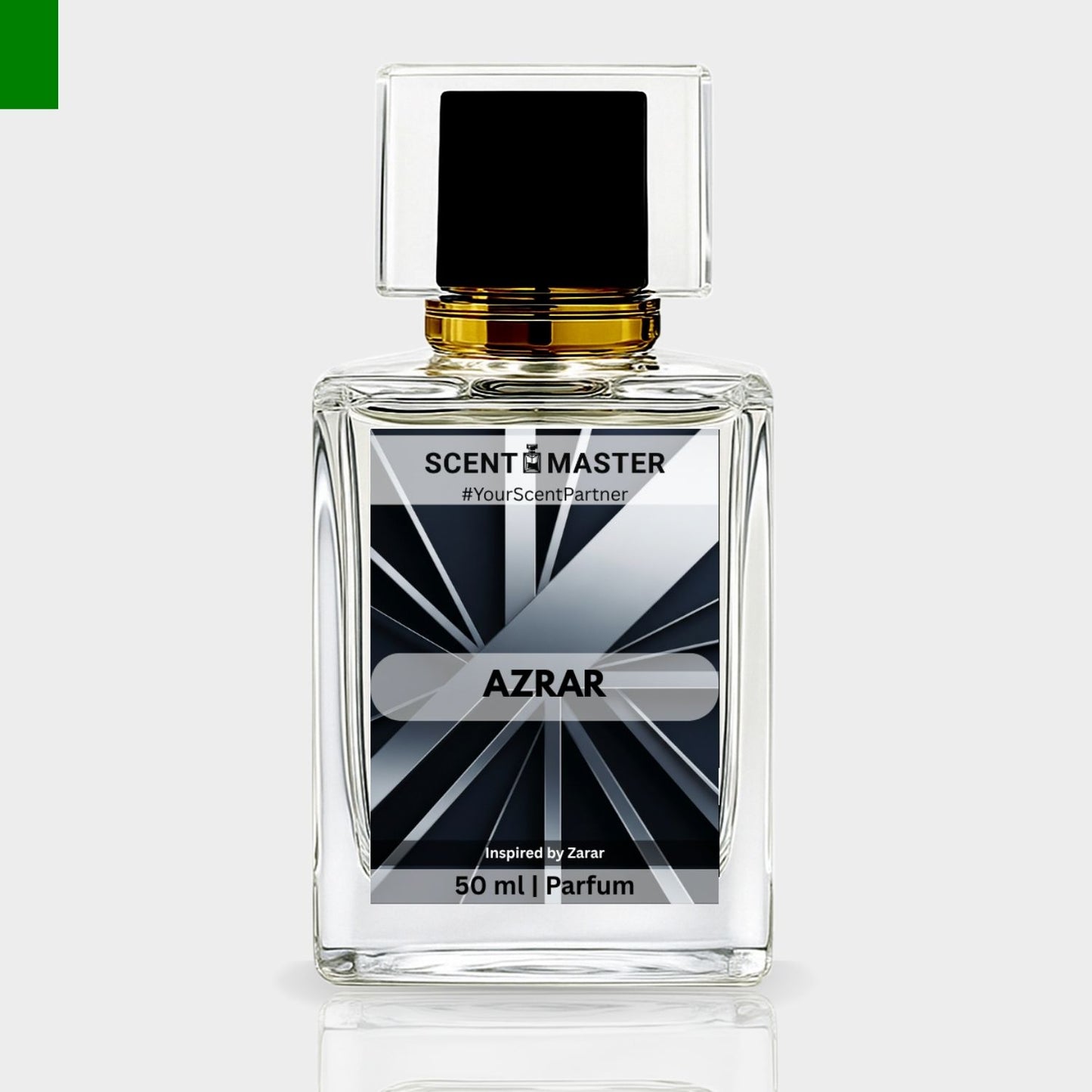 Perfume bottle labeled 'AZRAR' by Scent Master on a light gray background