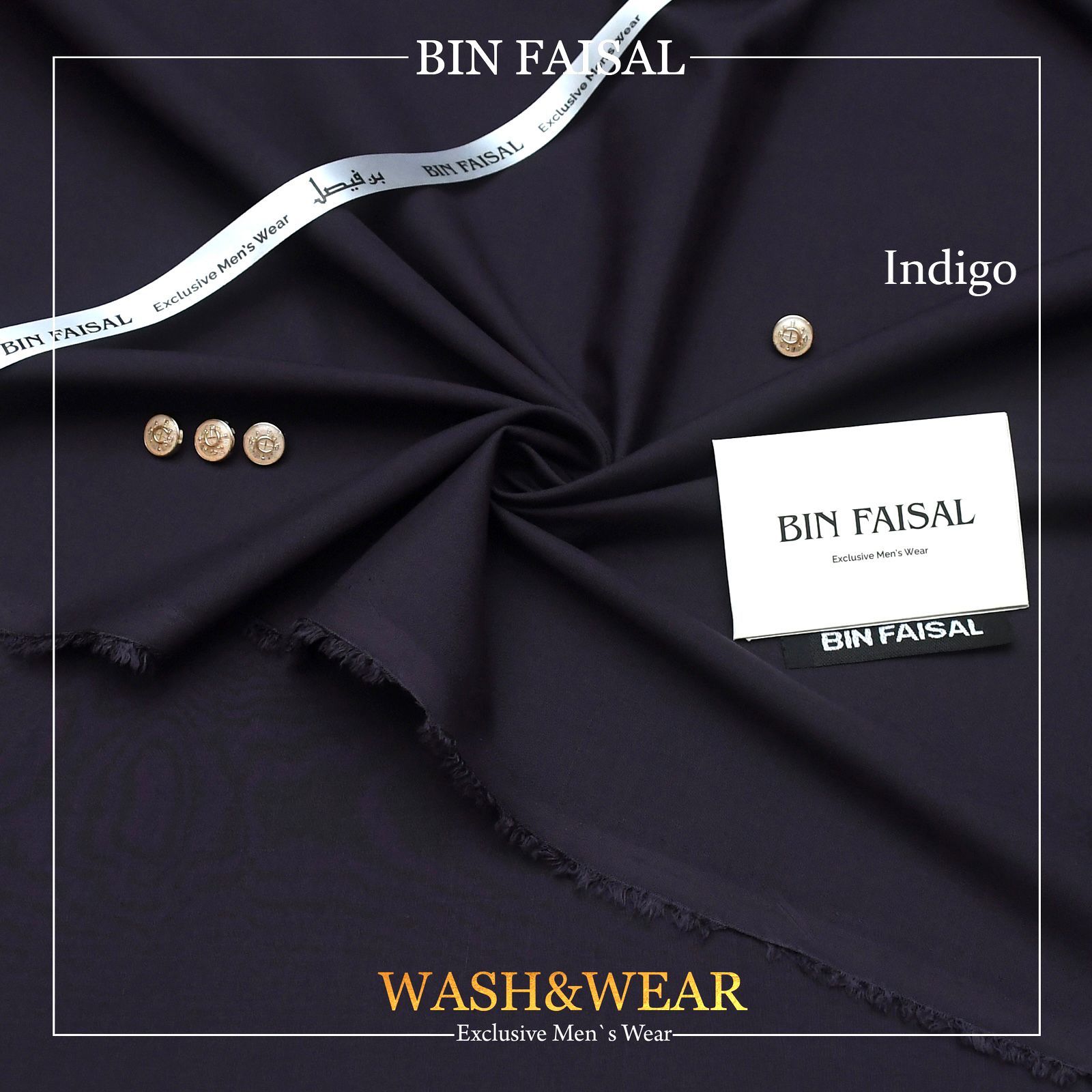 BIN FASIAL Regent Men's Wash and Wear Tropical Fabric. Premium quality, comfortable, and easy to care for. 4 meters long and 52 inches wide. Comes with branded bag, inlay card, tags, label, ribbon, and buttons. Available online at the best price in Pakistan.