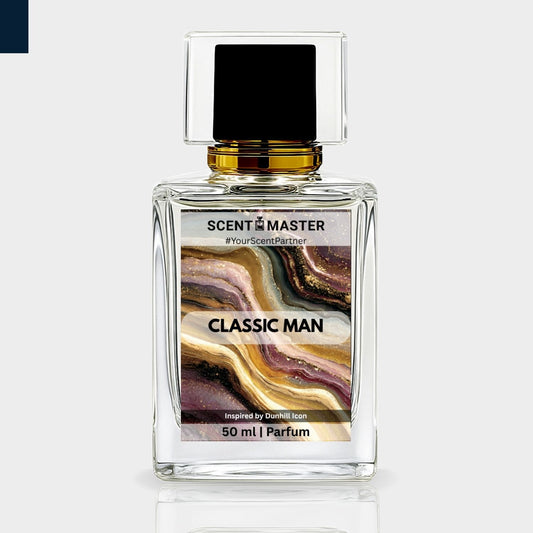 Perfume bottle labeled 'Scent Master Classic Man' on a light gray background