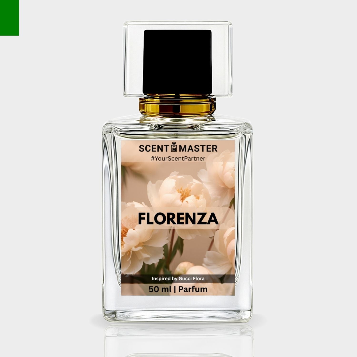 Perfume bottle labeled 'Florenza' by Scent Master on a light gray background