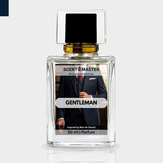 Perfume bottle labeled 'Scent Master Gentleman' on a light gray background