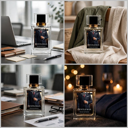Gentleman by Scent Master occasion split layout showing office, daily, business, and evening wear