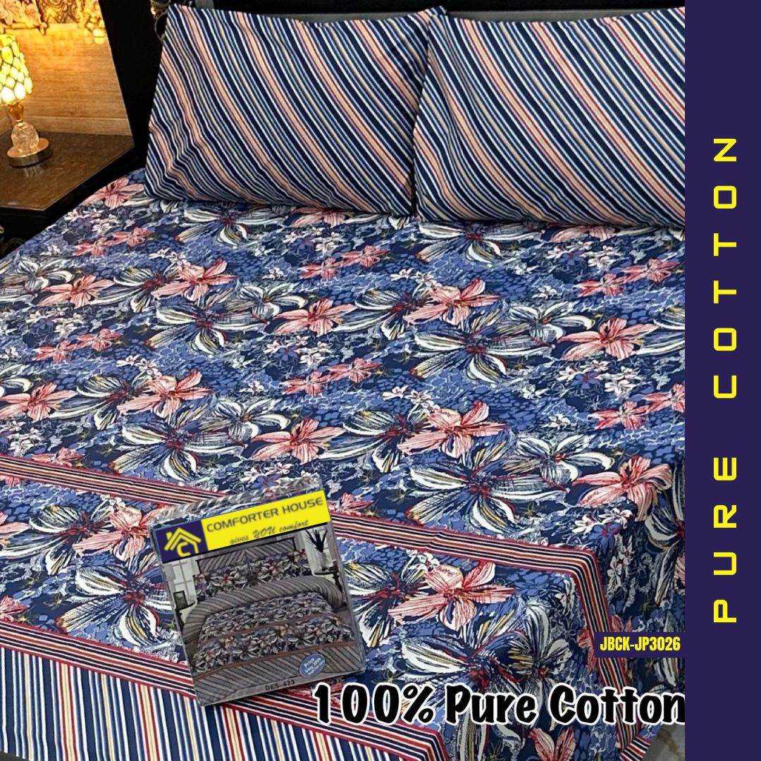 Pure Cotton Bed Sheet | Double Bed | King Size | Box Pack | JBCK-JP3026