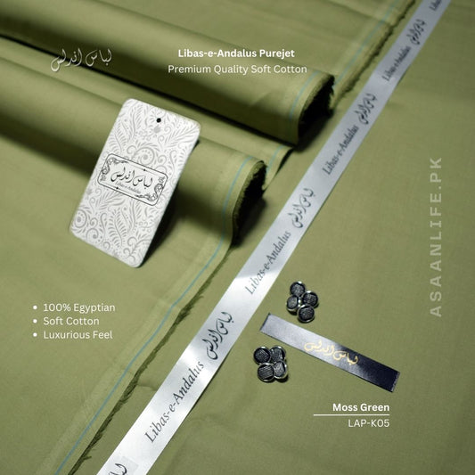 Libas-e-Andalus Purejet Premium Quality Soft Cotton Un-stitched Suit for Men | Moss Green | LAP-K05