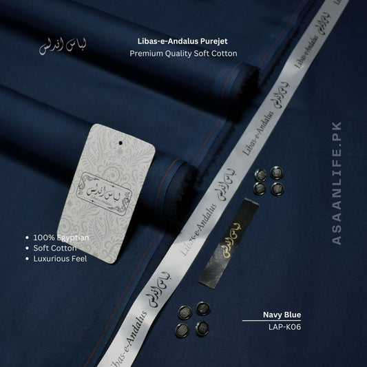 Libas-e-Andalus Purejet Premium Quality Soft Cotton Un-stitched Suit for Men | Navy Blue | LAP-K06