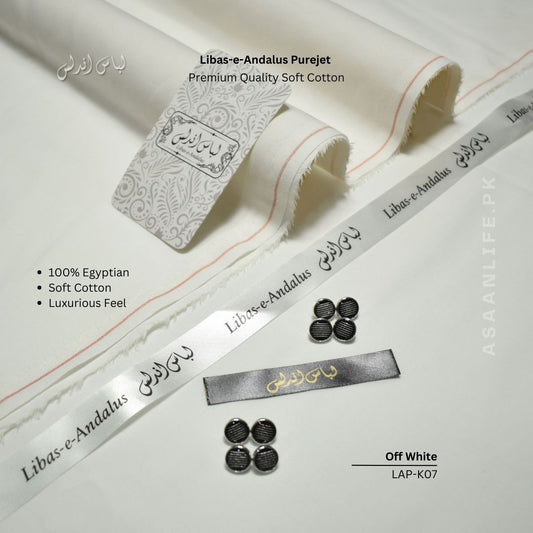 Libas-e-Andalus Purejet Premium Quality Soft Cotton Un-stitched Suit for Men | Off White | LAP-K07