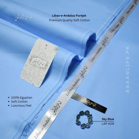 Libas-e-Andalus Purejet Premium Quality Soft Cotton Un-stitched Suit for Men | Sky Blue | LAP-K09