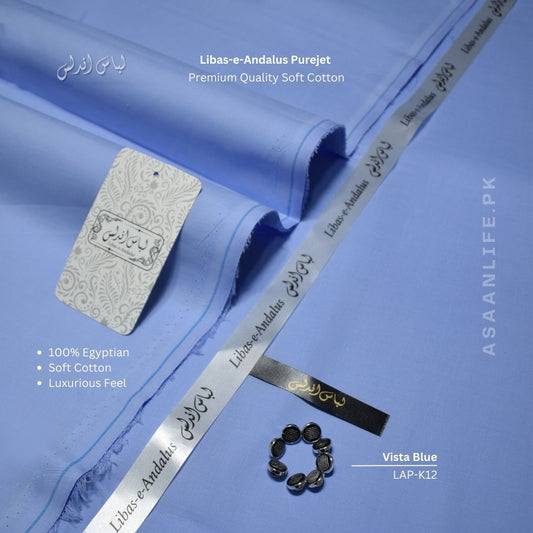 Libas-e-Andalus Purejet Premium Quality Soft Cotton Un-stitched Suit for Men | Vista Blue | LAP-K12