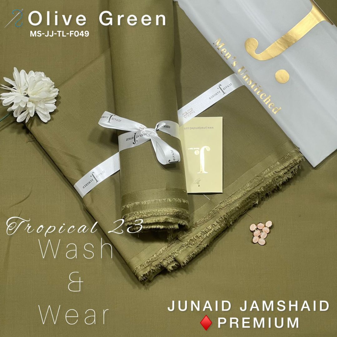 J Dot Premium Summer Tropical Unstitched Suit for Men | Olive Green | F049