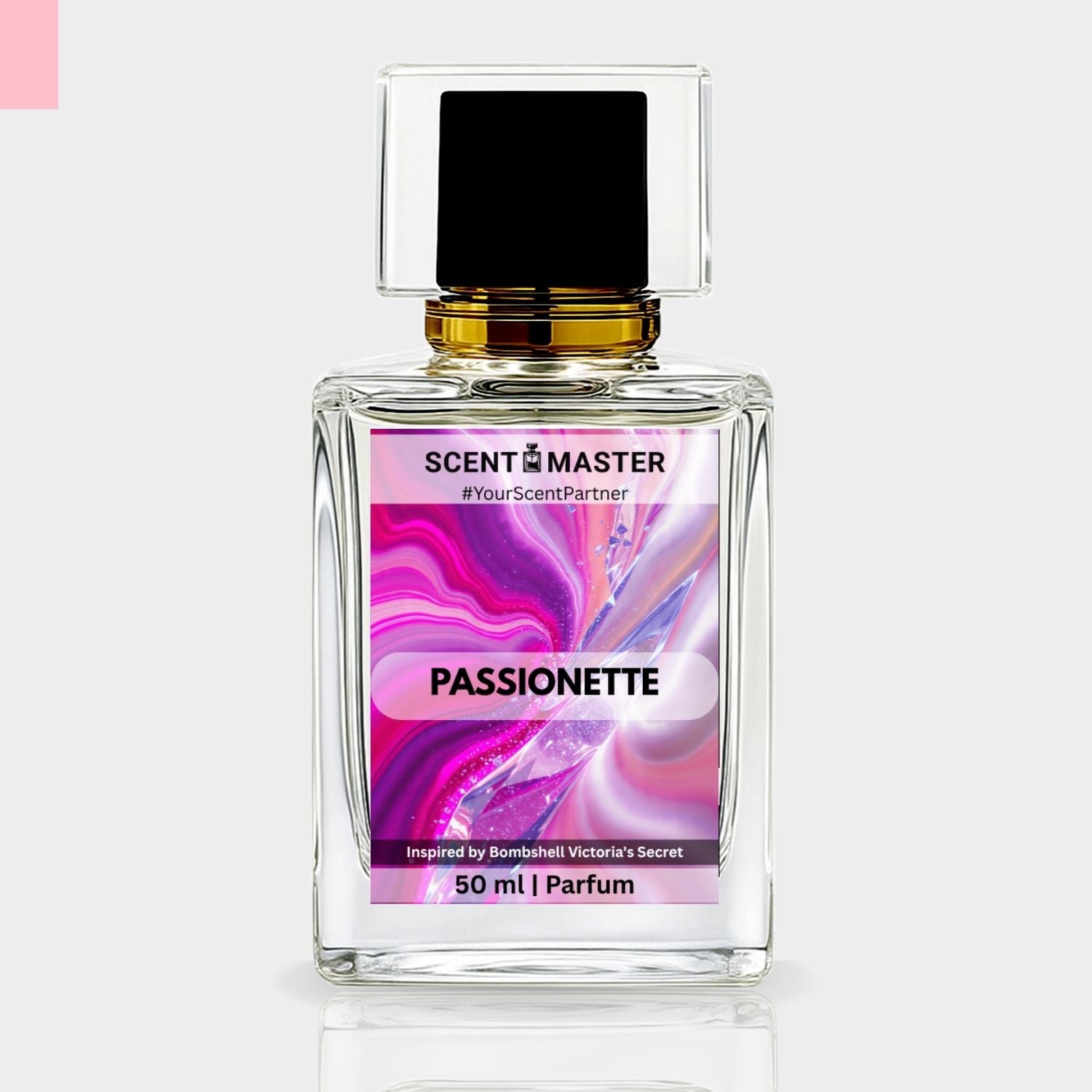 Perfume bottle labeled 'Passionette' by Scent Master on a light gray background