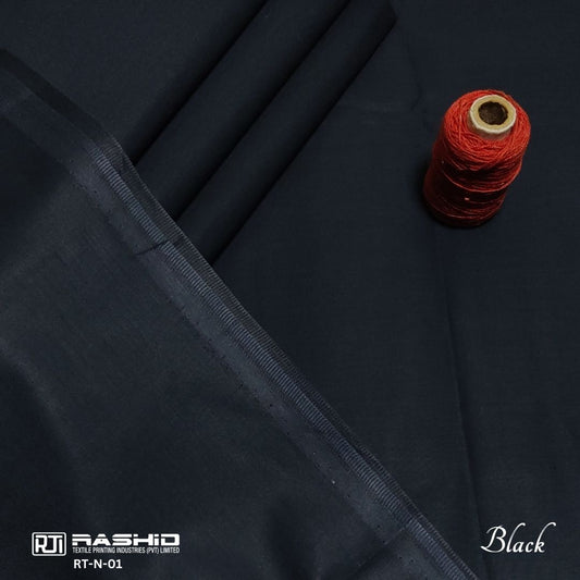 Rashid Tex Premium Quality Soft Cotton Unstitched Suit for Men | Black | N-01
