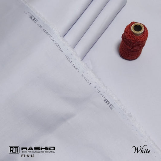 Rashid Tex Premium Quality Soft Cotton Unstitched Suit for Men | White | N-12