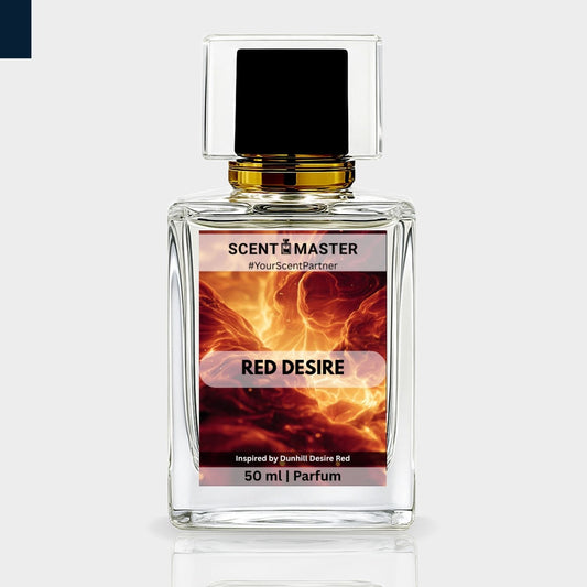 Perfume bottle labeled 'Red Desire' by Scent Master on a white background