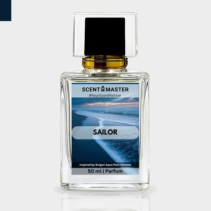 Perfume bottle labeled 'Sailor' by Scent Master on a light gray background