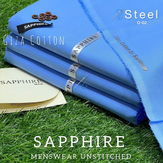 Sapphire Pure Super Luxury Soft Giza Cotton Unstitched Suit for Men | Steel | O-02