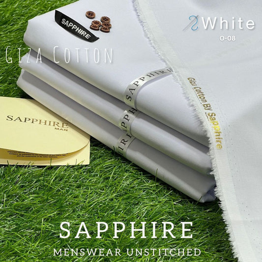 Sapphire Pure Super Luxury Soft Giza Cotton Unstitched Suit for Men | White | O-08