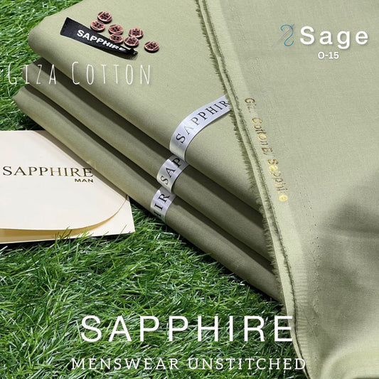 Sapphire Pure Super Luxury Soft Giza Cotton Unstitched Suit for Men | Sage | O-15