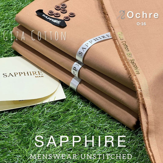 Sapphire Pure Super Luxury Soft Giza Cotton Unstitched Suit for Men | Ochre | O-16