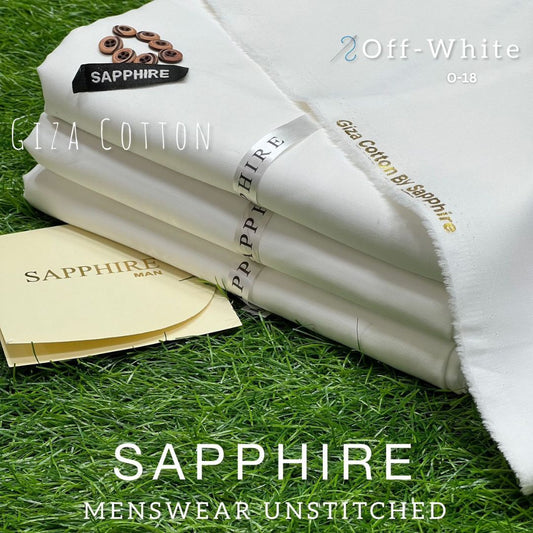 Sapphire Pure Super Luxury Soft Giza Cotton Unstitched Suit for Men | Off White | O-18