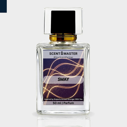 Perfume bottle labeled 'Sway' by Scent Master on a white background