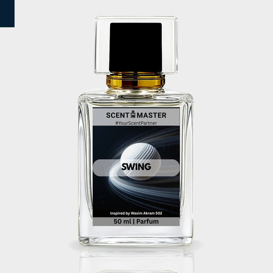Perfume bottle labeled 'Scent Master Swing' on a light gray background
