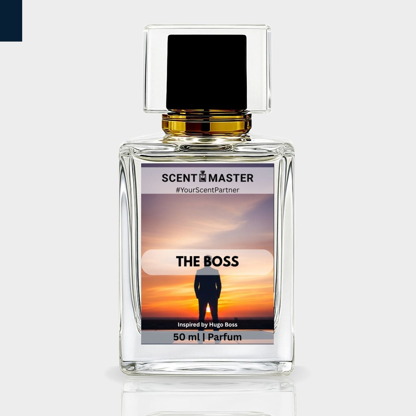 Perfume bottle labeled 'The Boss' by Scent Master on a white background
