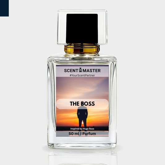 Perfume bottle labeled 'The Boss' by Scent Master on a white background