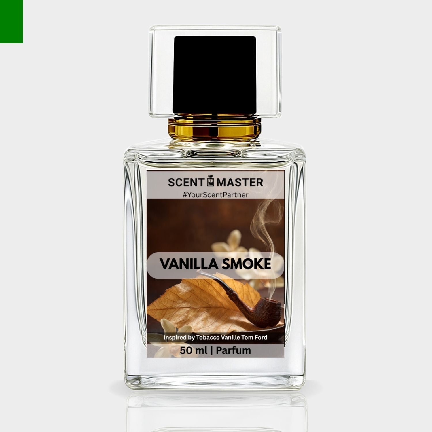 Perfume bottle labeled 'Vanilla Smoke' by Scent Master on a white background