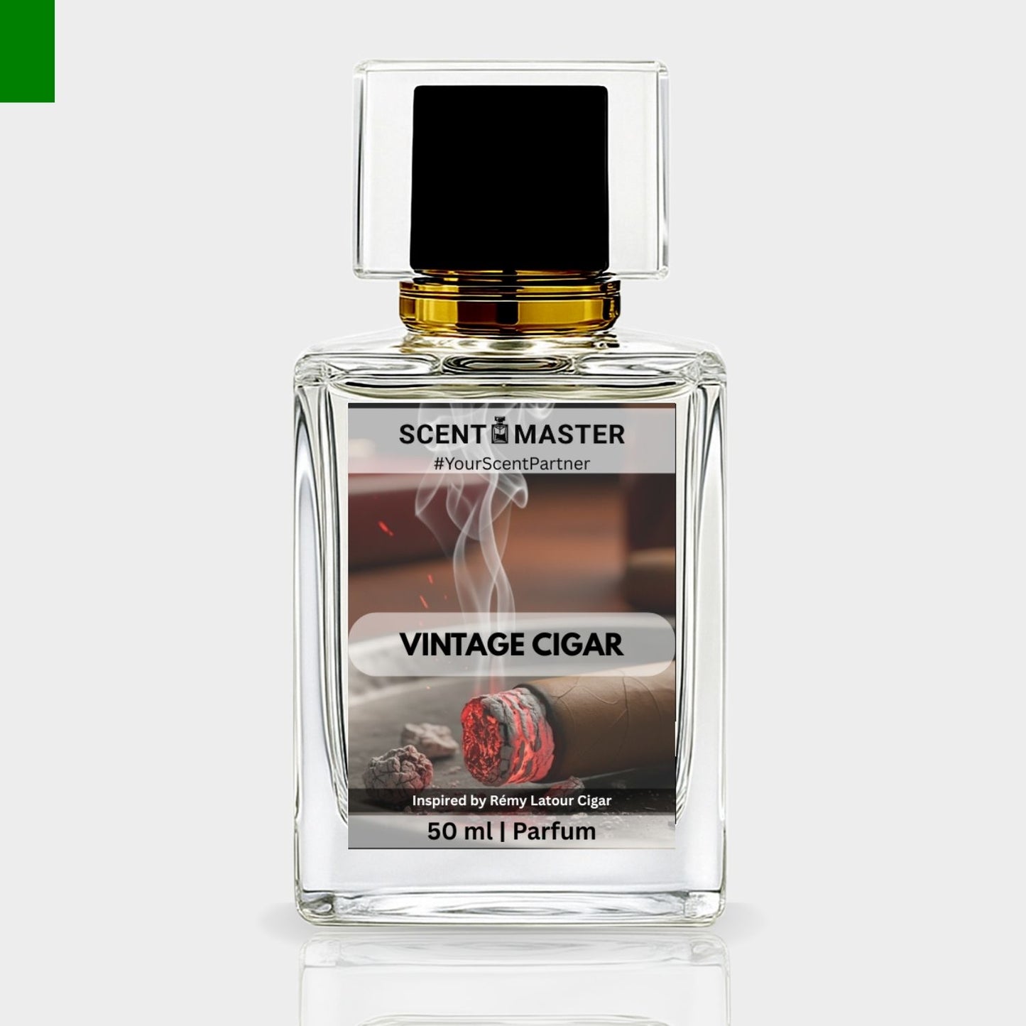 Perfume bottle labeled 'Vintage Cigar' by Scent Master on a white background