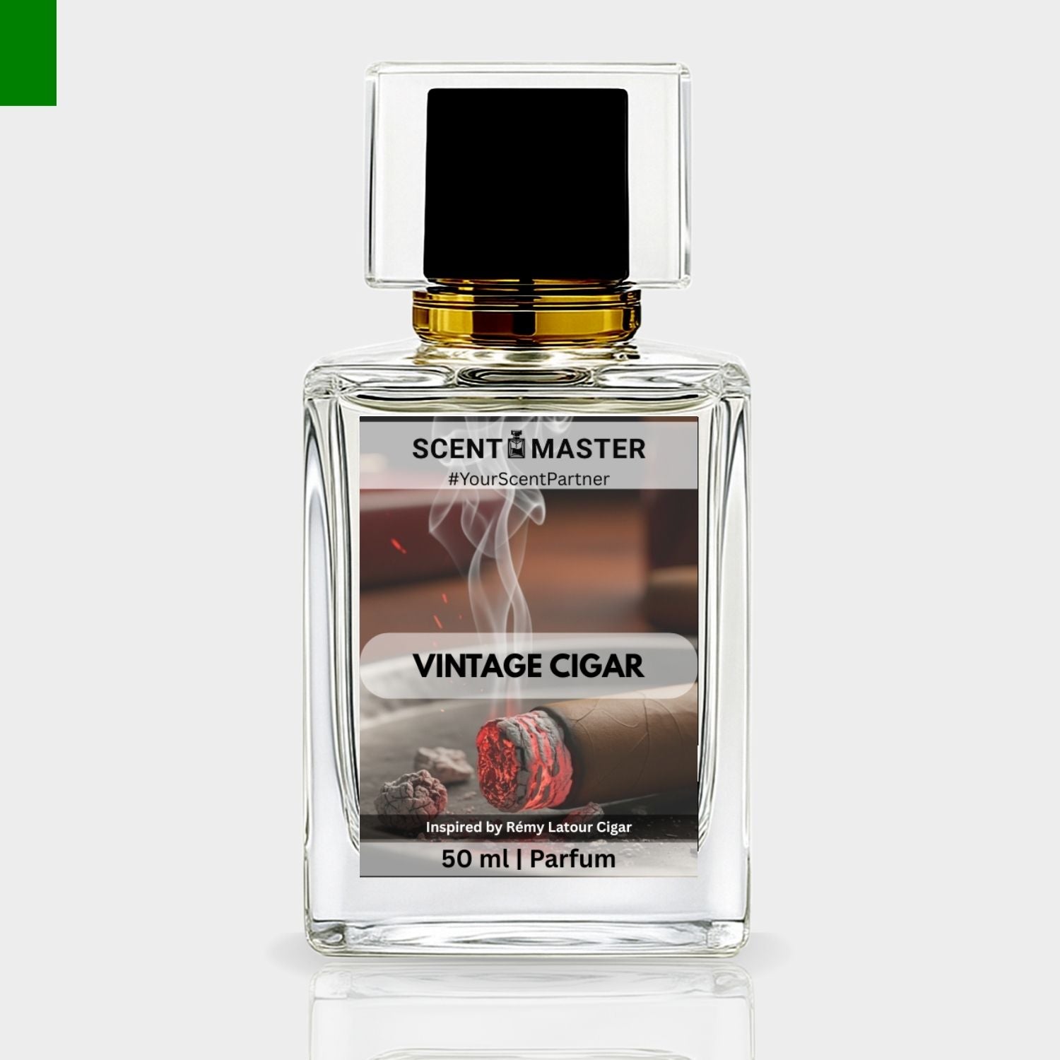 Perfume bottle labeled 'Vintage Cigar' by Scent Master on a white background