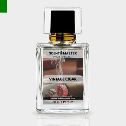 Perfume bottle labeled 'Vintage Cigar' by Scent Master on a white background