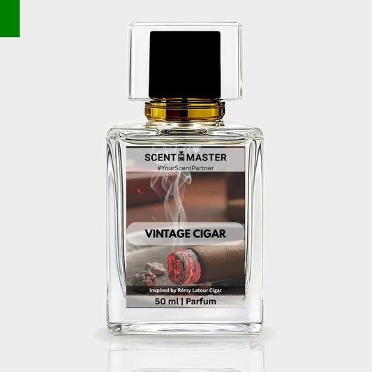 Perfume bottle labeled 'Vintage Cigar' by Scent Master on a white background