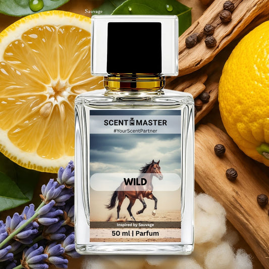 Scented product labeled 'Scent Master' with a horse image on a background of lemons, lavender, and wood.