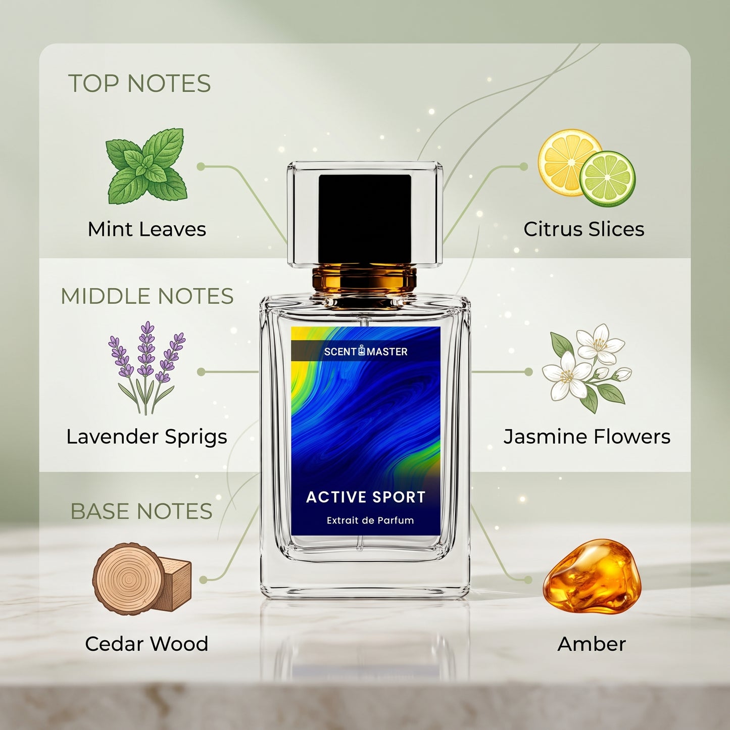 Active Sport Perfume Fragrance Notes Infographic