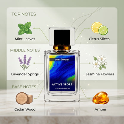 Active Sport Perfume Fragrance Notes Infographic