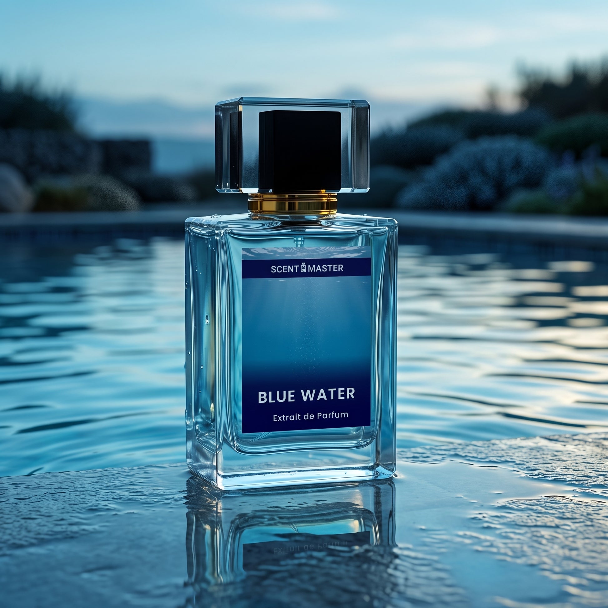 Cinematic Shot of Blue Water Fresh Aquatic Perfume by Scent Master