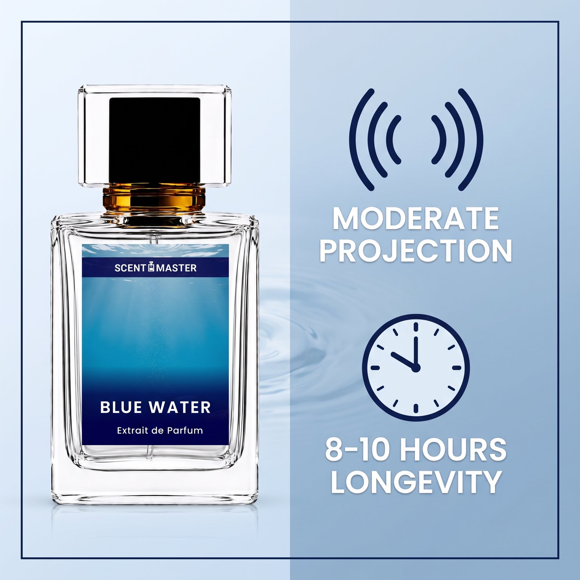 Blue Water Perfume Performance and Longevity Infographic