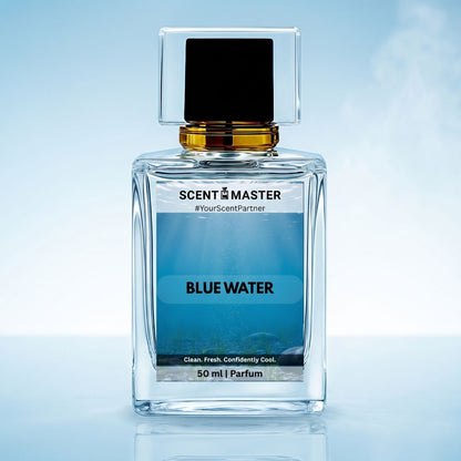 Blue Water by Scent Master fresh aquatic perfume for men in a clean premium product hero image