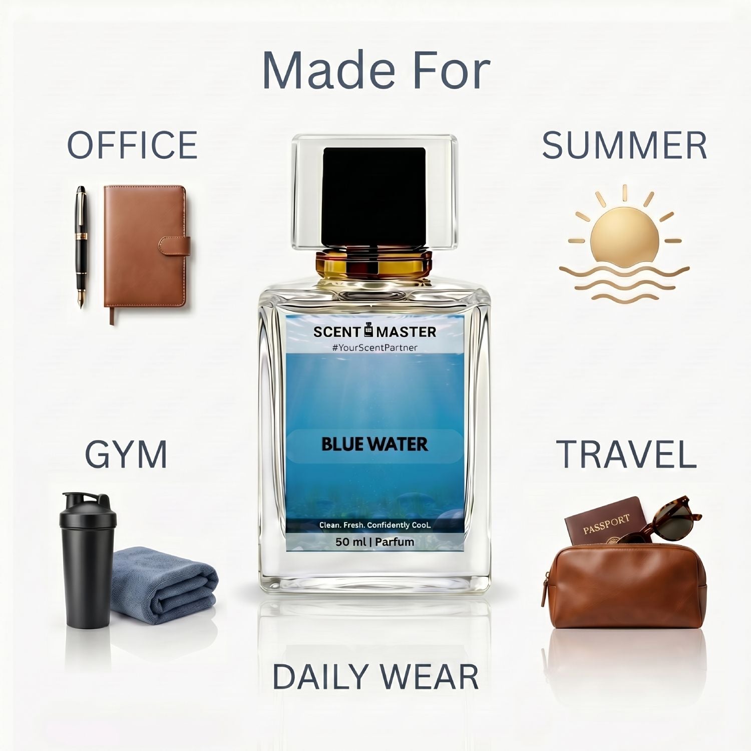 Blue Water by Scent Master fresh aquatic perfume made for office, summer, gym, travel and daily wear