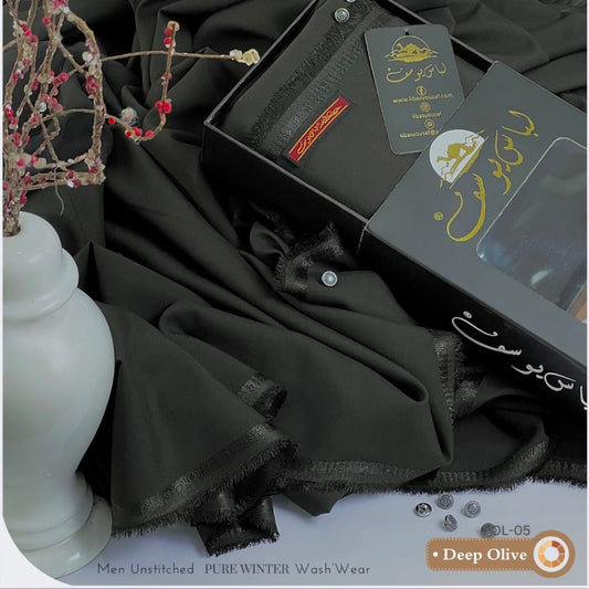 Libas-e-Yousaf Polaris Premium Quality Winter Wash and Wear Unstitched Suit for Men | POL-05 | Deep Olive