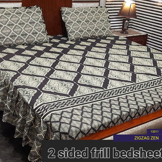 Zigzag Zen - Frilled Bed Sheet