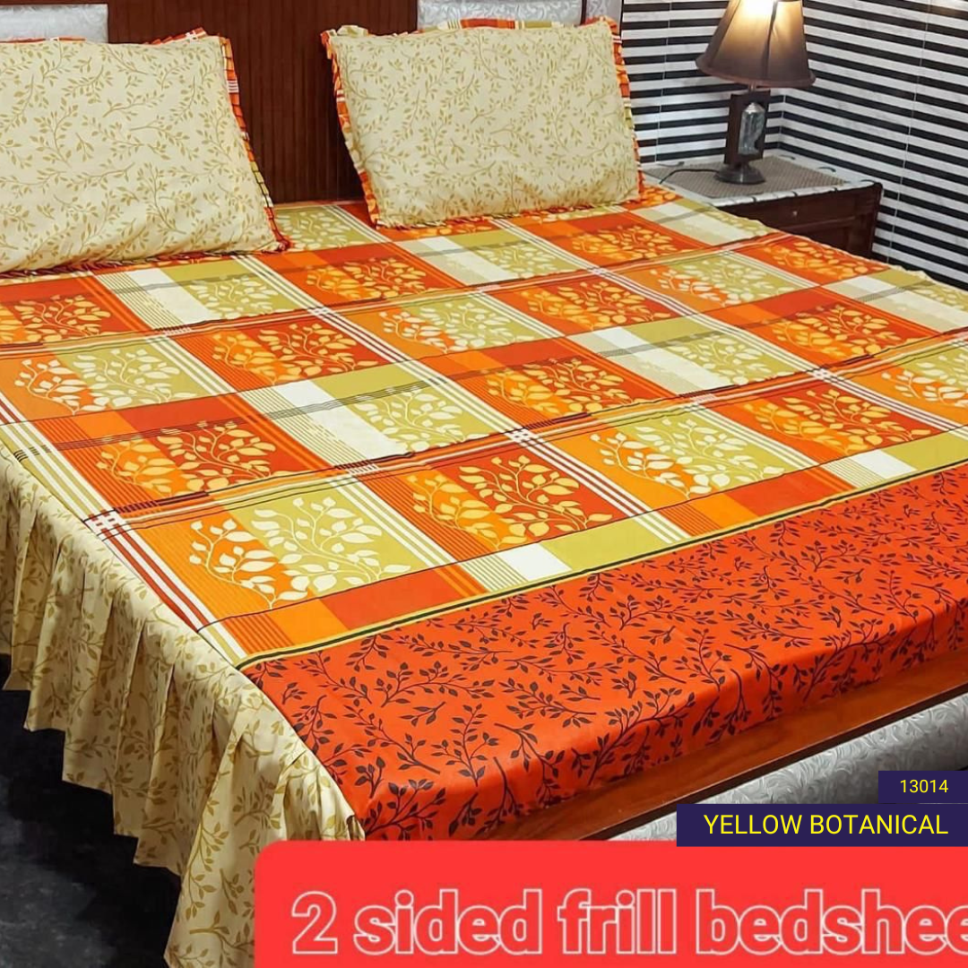 Yellow Botanical - Frilled Bed Sheet