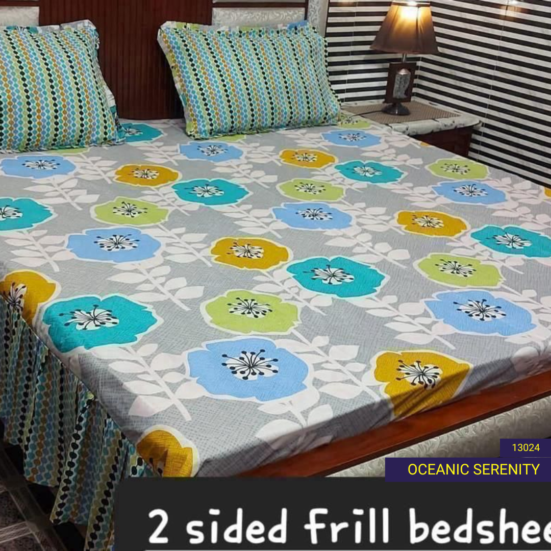 Oceanic Serenity - Frilled Bed Sheet