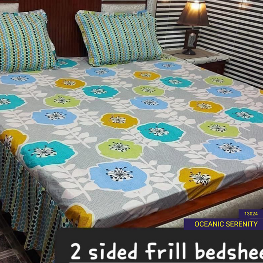 Oceanic Serenity - Frilled Bed Sheet